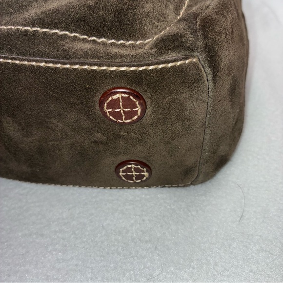 Lands’ End Suede Leather Hobo Shoulder Bag Purse Olive Green Key Clip - Picture 15 of 16